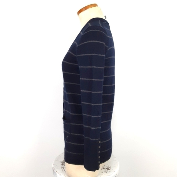 Hazzys Made In Korea Wool Blend Stripe Cardigan In White/Navy Combo Size Small - Picture 4 of 10